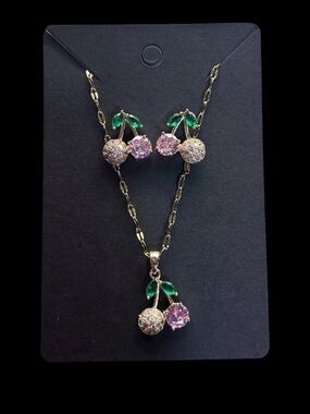Cherry Stainless Steel Earrings and Necklace Set.